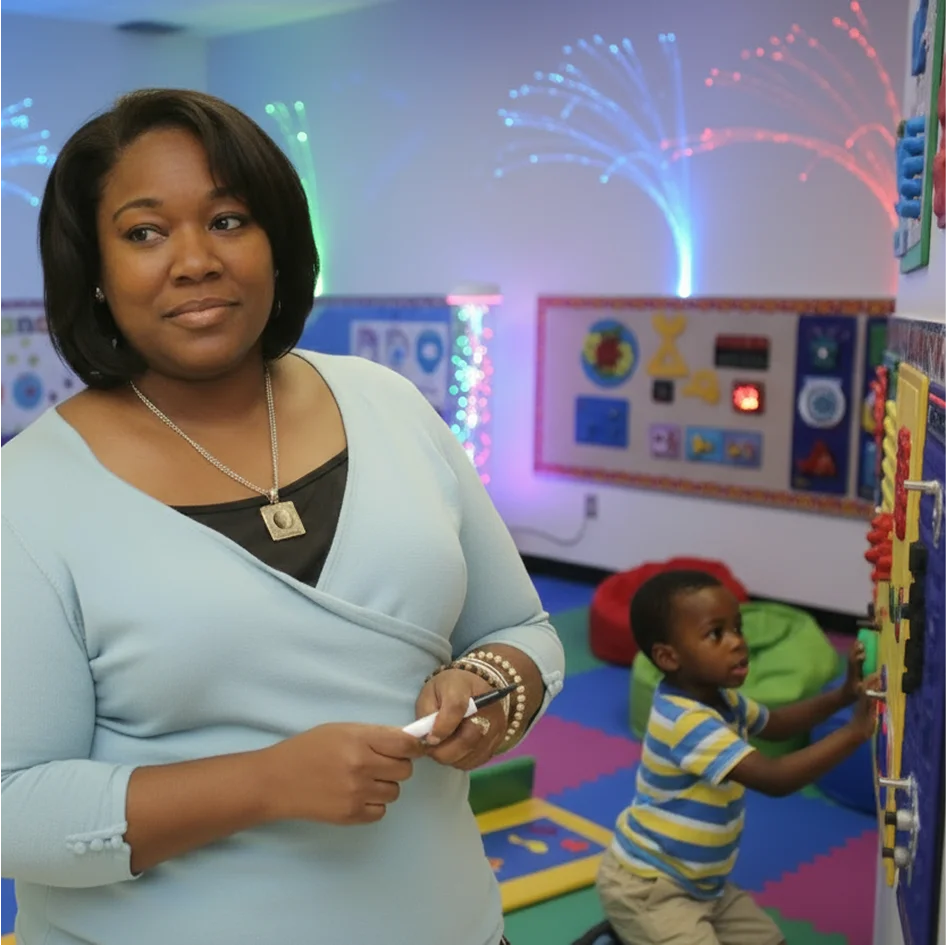 teach with student in sensory room